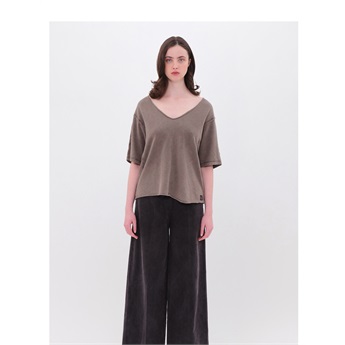 Slub T-Shirt Raw Edges Women - Vintage Mocha