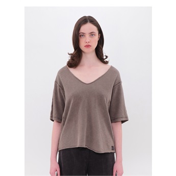 Slub T-Shirt Raw Edges Women - Vintage Mocha