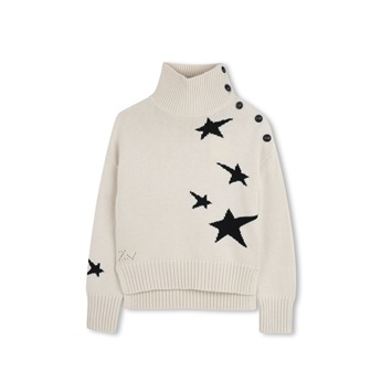 Star Knitted Turtleneck Sweater - Creme