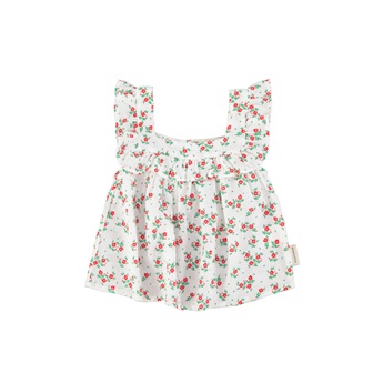 Sleeveless Blouse - Ecru/Red Flowers