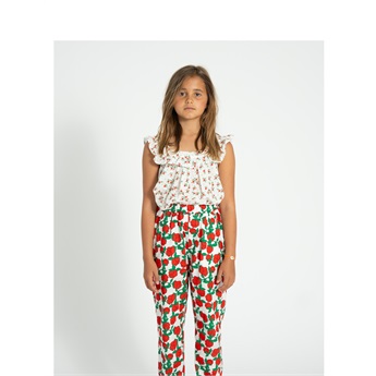 Sleeveless Blouse - Ecru/Red Flowers