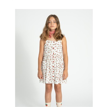 Sleeveless Short Dress - Ecru/Red Flowers