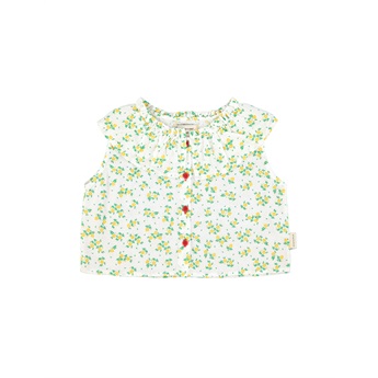Collar Blouse - Ecru/Yellow Flowers