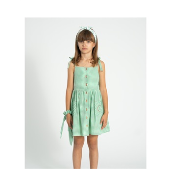 Sleeveless Short Dress - Checkered Green