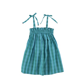 Straps Short Dress - Blue & Green Check