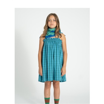 Straps Short Dress - Blue & Green Check