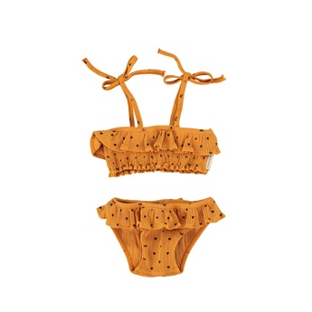 Ruffle Bikini - Camel/Hearts
