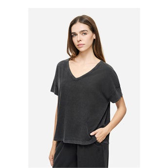 Women Oversize V-Neck T-Shirt - Vintage Black