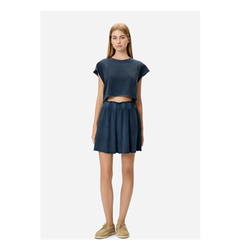 Women Mini Skirt Raw Edges - Vintage Blue