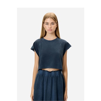 Women Cropped Slub T-Shirt - Vintage Blue