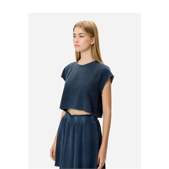 Women Cropped Slub T-Shirt - Vintage Blue