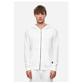 Men Regular Knit Slub Fullzip - White