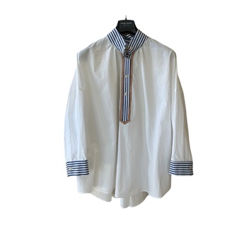 Solaya White Shirt - Navy Stripes/Pink
