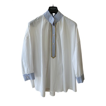 Solaya White Shirt - Light Blue Stripes/Gold