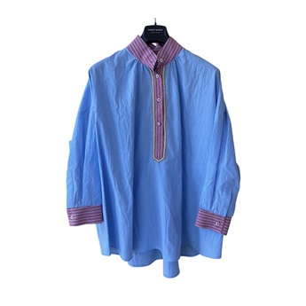 Solaya Blue Shirt - Fuchsia Stripes