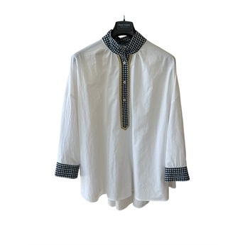 Solaya White Shirt - Gingham Blue