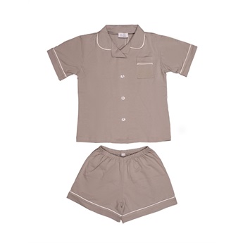 Women Preppy Summer Pj Set - Light Grey