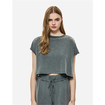 Women Relaxed Raw Cut T-Shirt - Vintage Grey