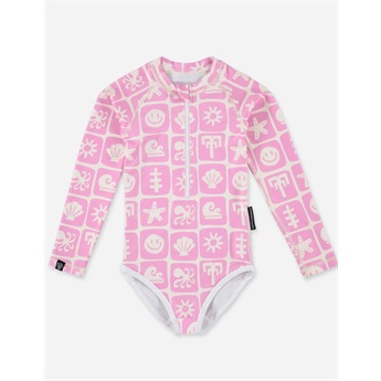 Sea Smiley Pink LS Swimsuit UPF50+