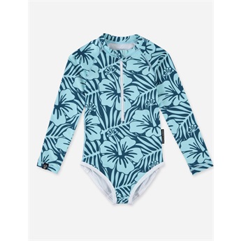 Hibiscus Blue LS Swimsuit UPF50+