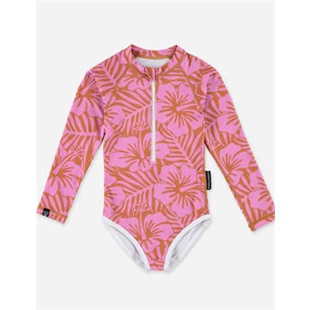 Hibiscus Pink LS Swimsuit UPF50+