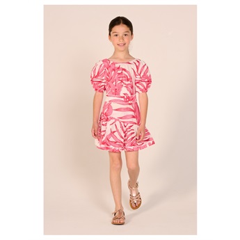 Mini Dress Chantal - Pink Palm Leaf