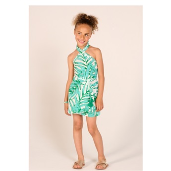 Mini Dress Manon - Green Palm Leaf