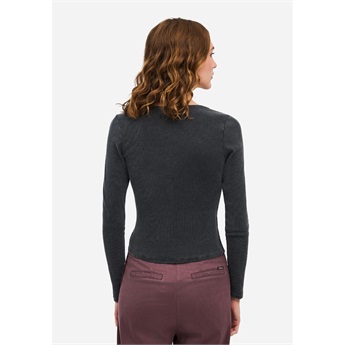Women V-Neck Rib Longsleeve - Vintage Black