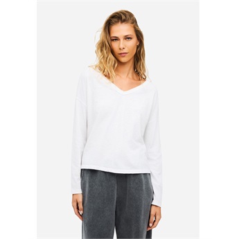 Women V-Neck Relaxed Longsleeve - White