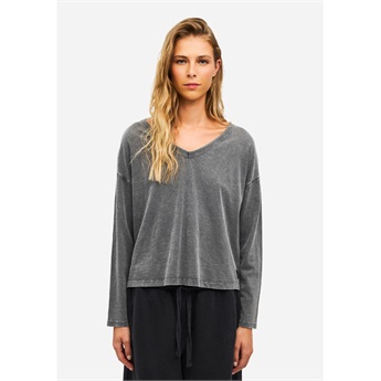 Women V-Neck Relaxed Longsleeve - Vintage Grey