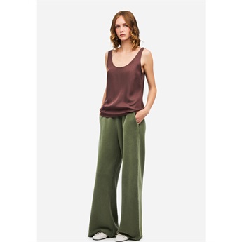Women Wide Raw Edge Sweatpants - Vintage Khaki
