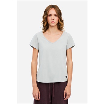 Women V-Neck Piping T-Shirt - Vintage Greige