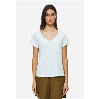 Women V-Neck Piping T-Shirt - White