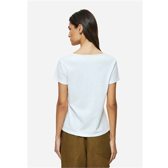 Women V-Neck Piping T-Shirt - White