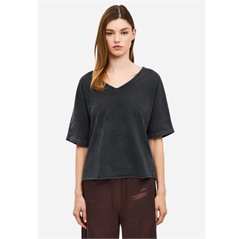 Women Raw Edge Slub T-Shirt - Vintage Black