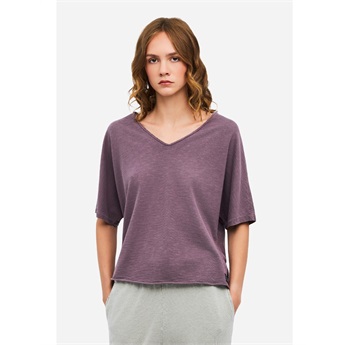 Women Raw Edge Slub T-Shirt - Vintage Grape