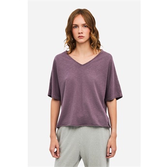 Women Raw Edge Slub T-Shirt - Vintage Grape